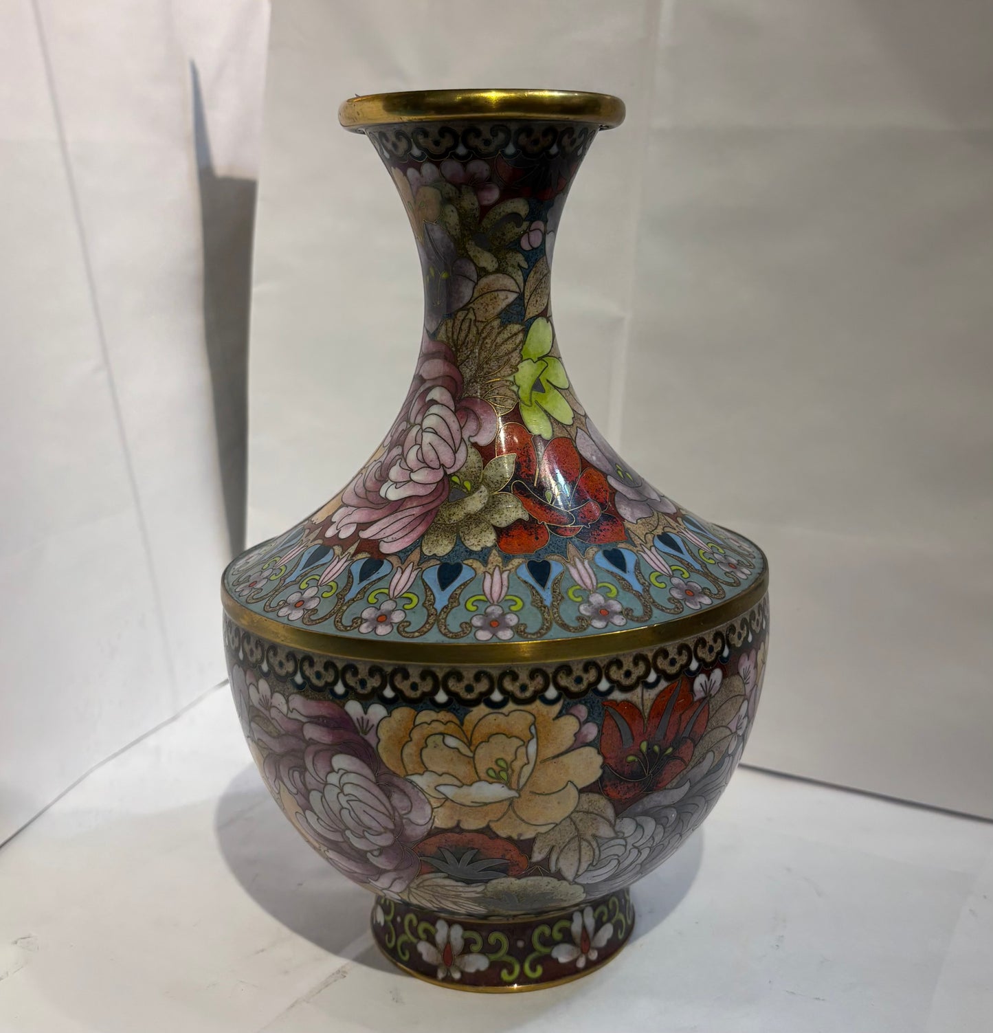 Vintage Chinese Cloisonné Vase 9 1/2” inches tall made in 1971