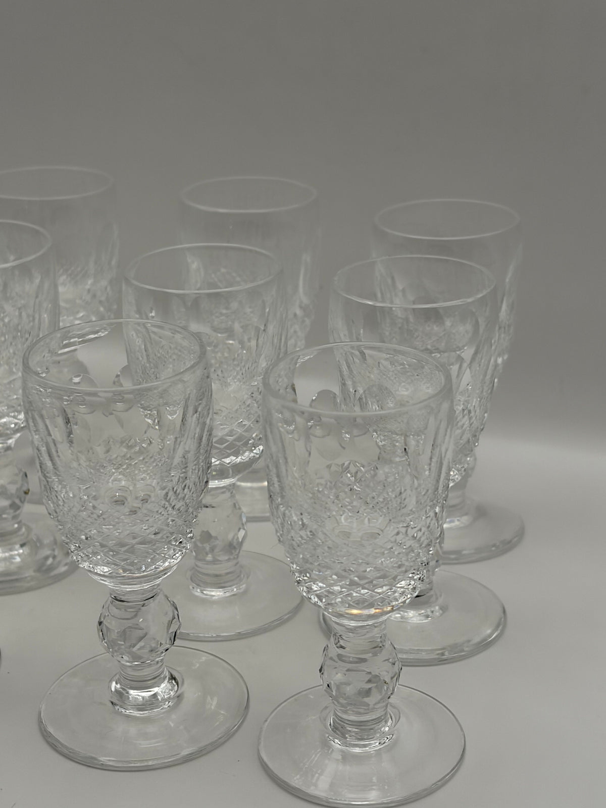 Waterford Set of 8 Clear Cut Glass Water Goblets Etched Decorated 6.5 in, Service 8