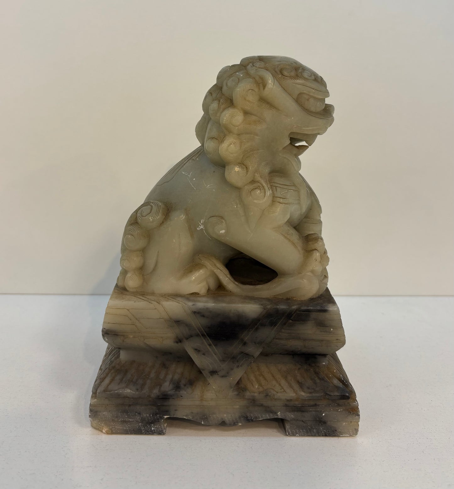 Chinese carved soapstone pair of foo dog temple lions dogs