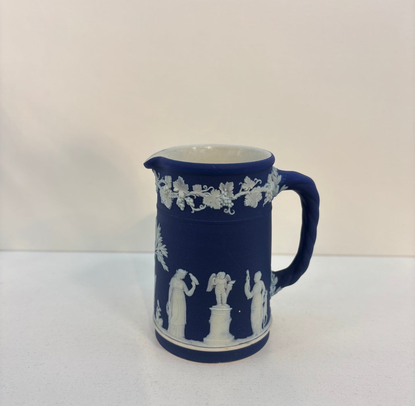 ANTIQUE WEDGWOOD ENGLAND COBALT DARK BLUE JASPERWARE SMALL PITCHER