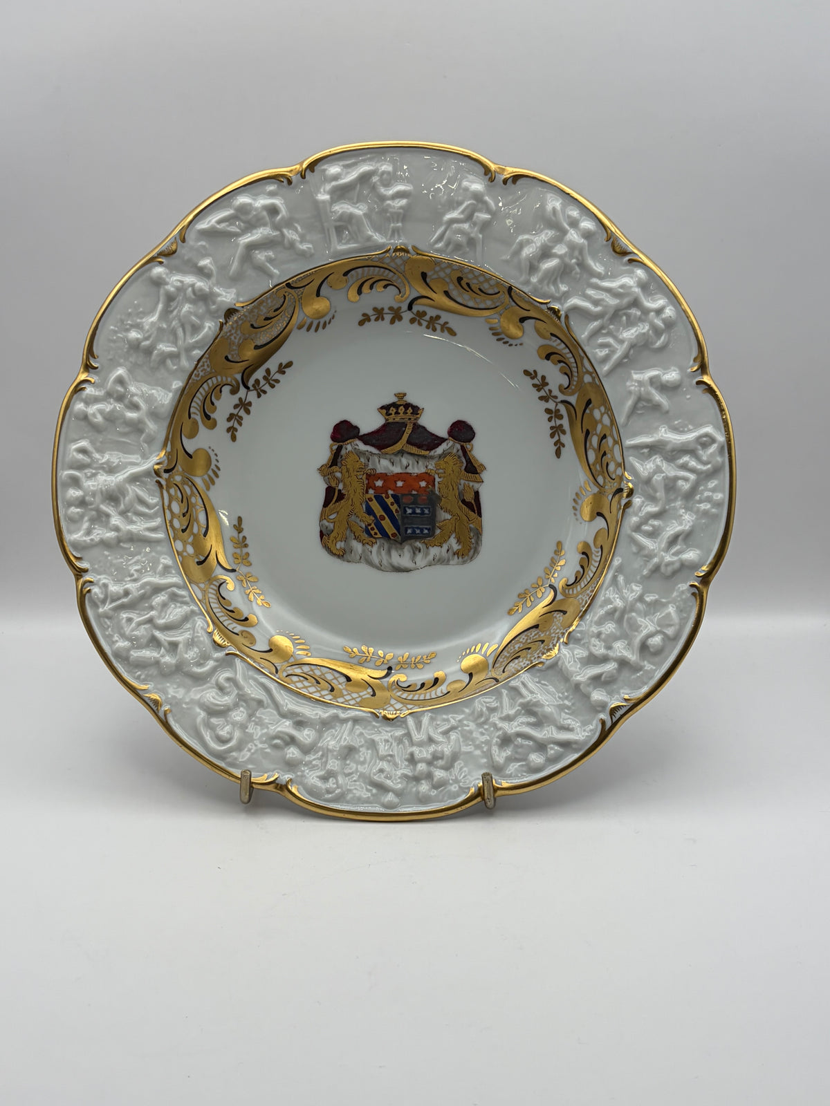 White Porcelain Plate Napoleon & Josephine Coat of Arms Gold Trim 10” Round capodimonte