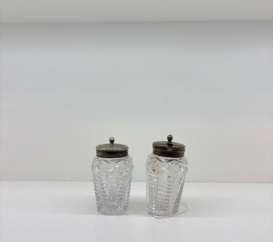 ANTIQUE SILVER MOUNTS ENGLAND GLASS SALT & PEPPER SHAKERS