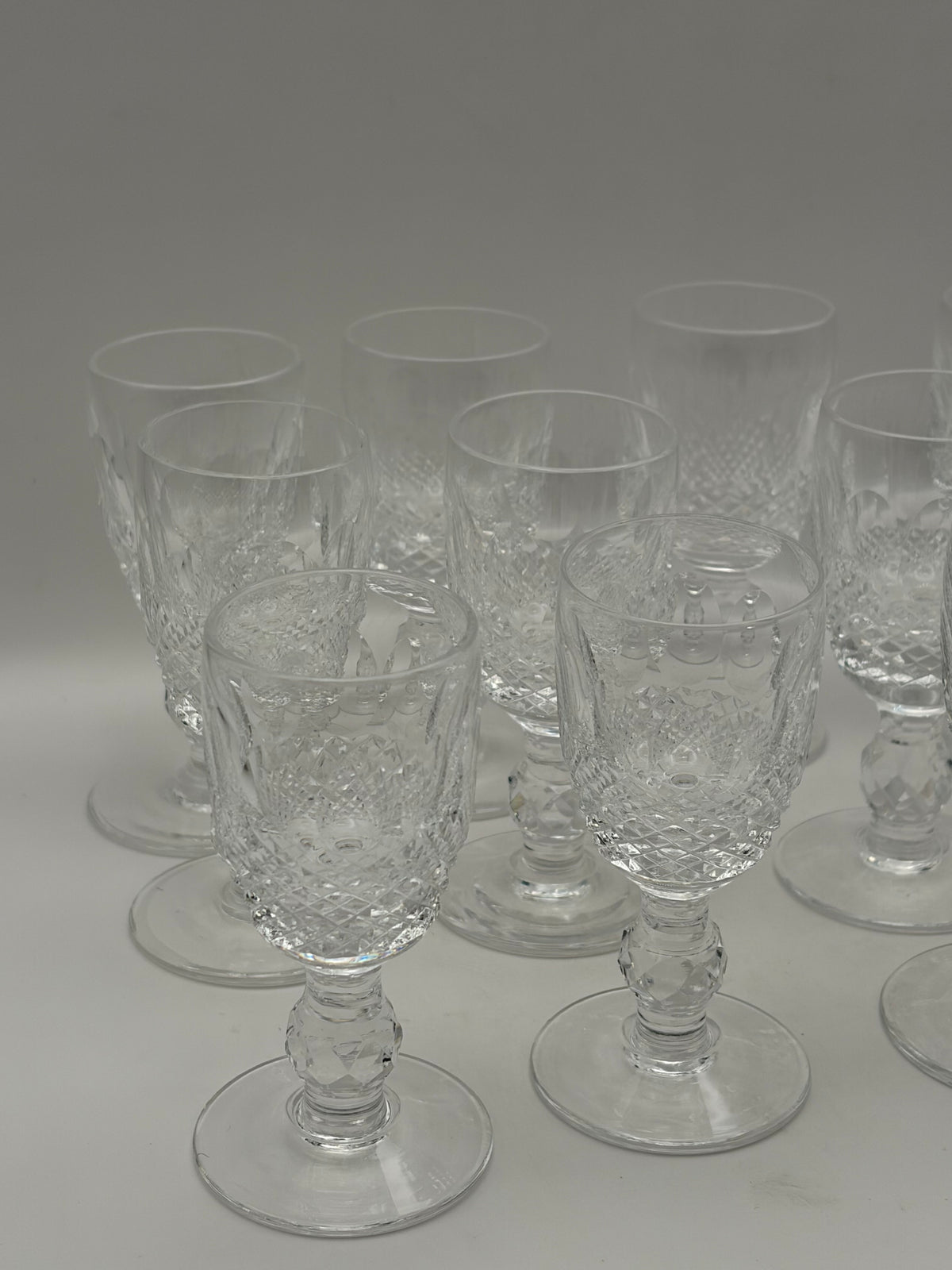 Waterford Set of 8 Clear Cut Glass Water Goblets Etched Decorated 6.5 in, Service 8
