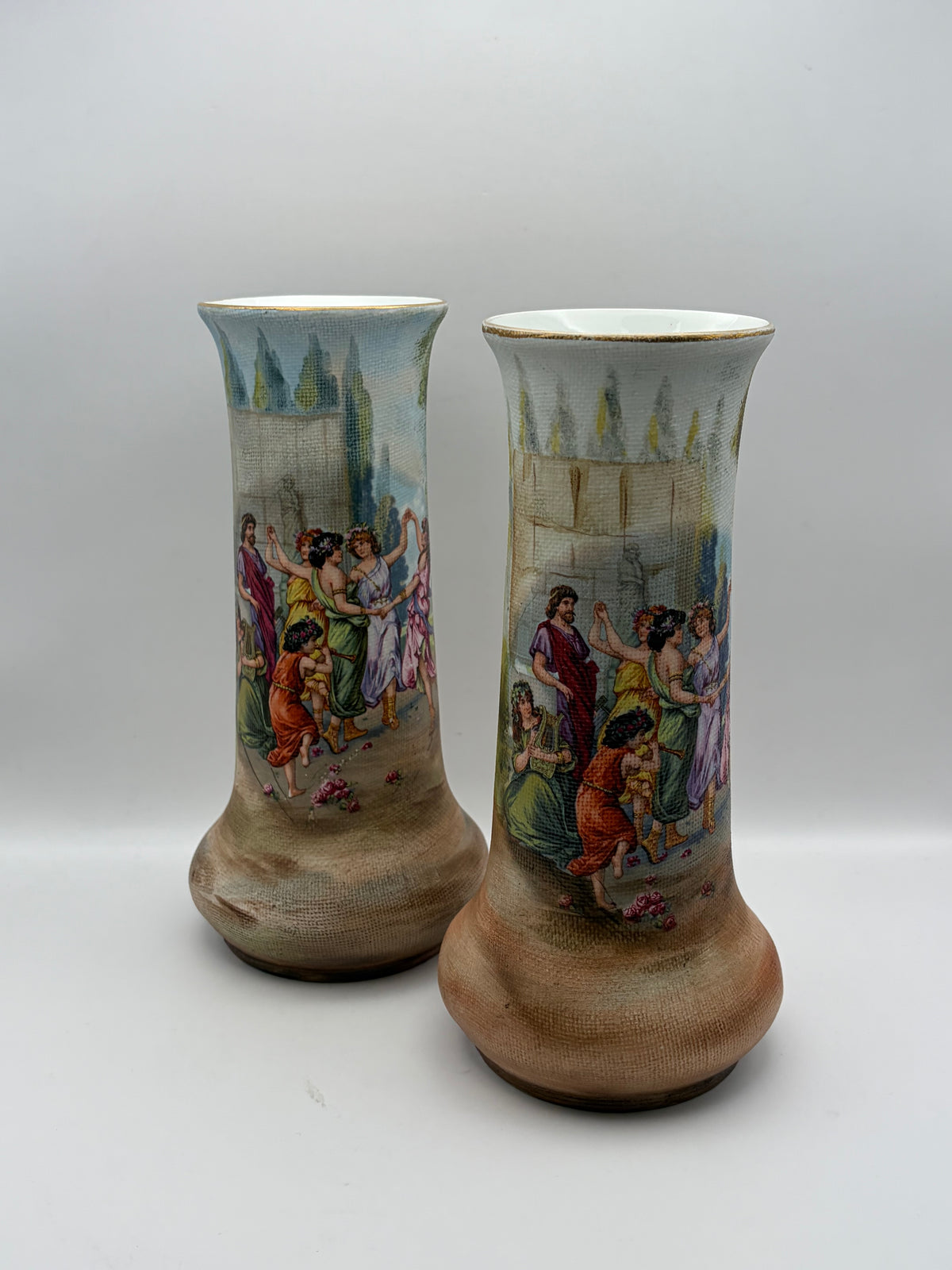 Antique G & H Germany Scenic Porcelain Tapestry Vase, Hand Painted