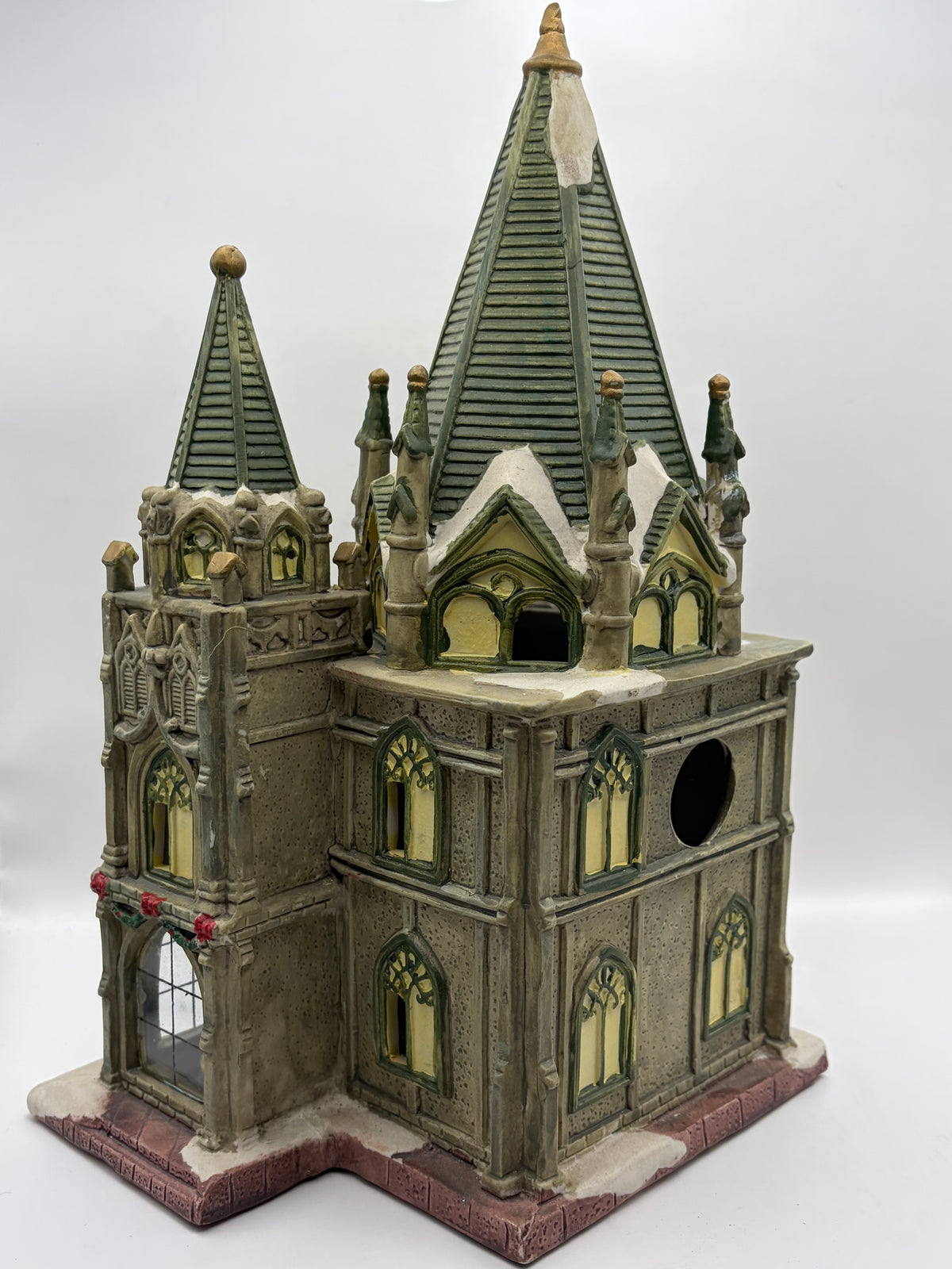 Christmas Village Gothic Cathedral/Church Building, Ceramic 11in 9.5in Painted