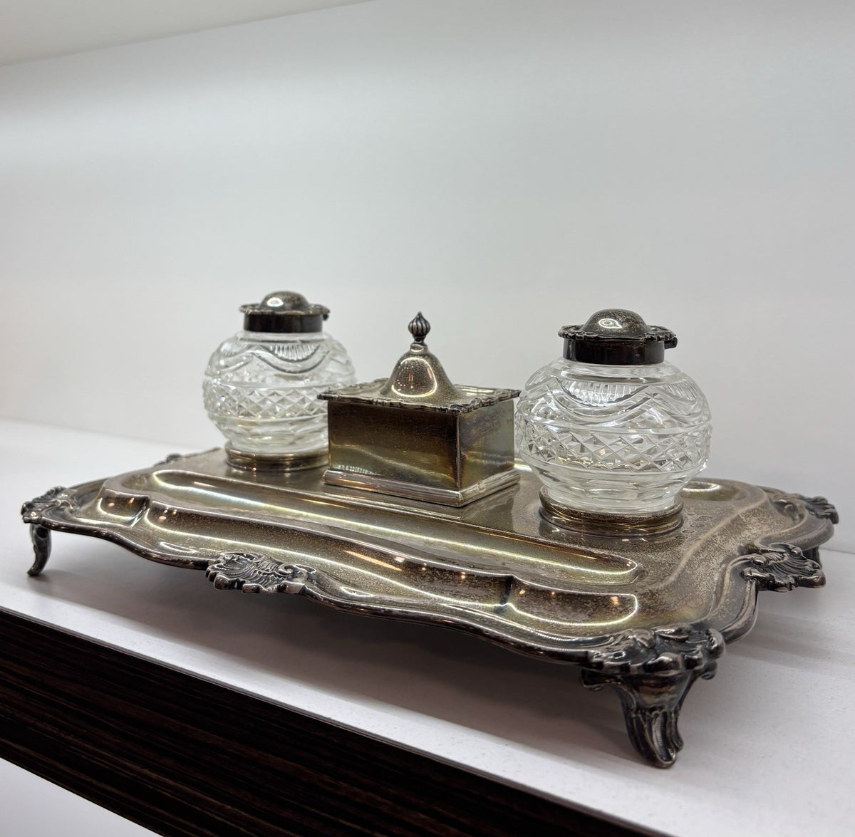 Victorian Era English Silver Plated Hallmark Inkwell 19th C
