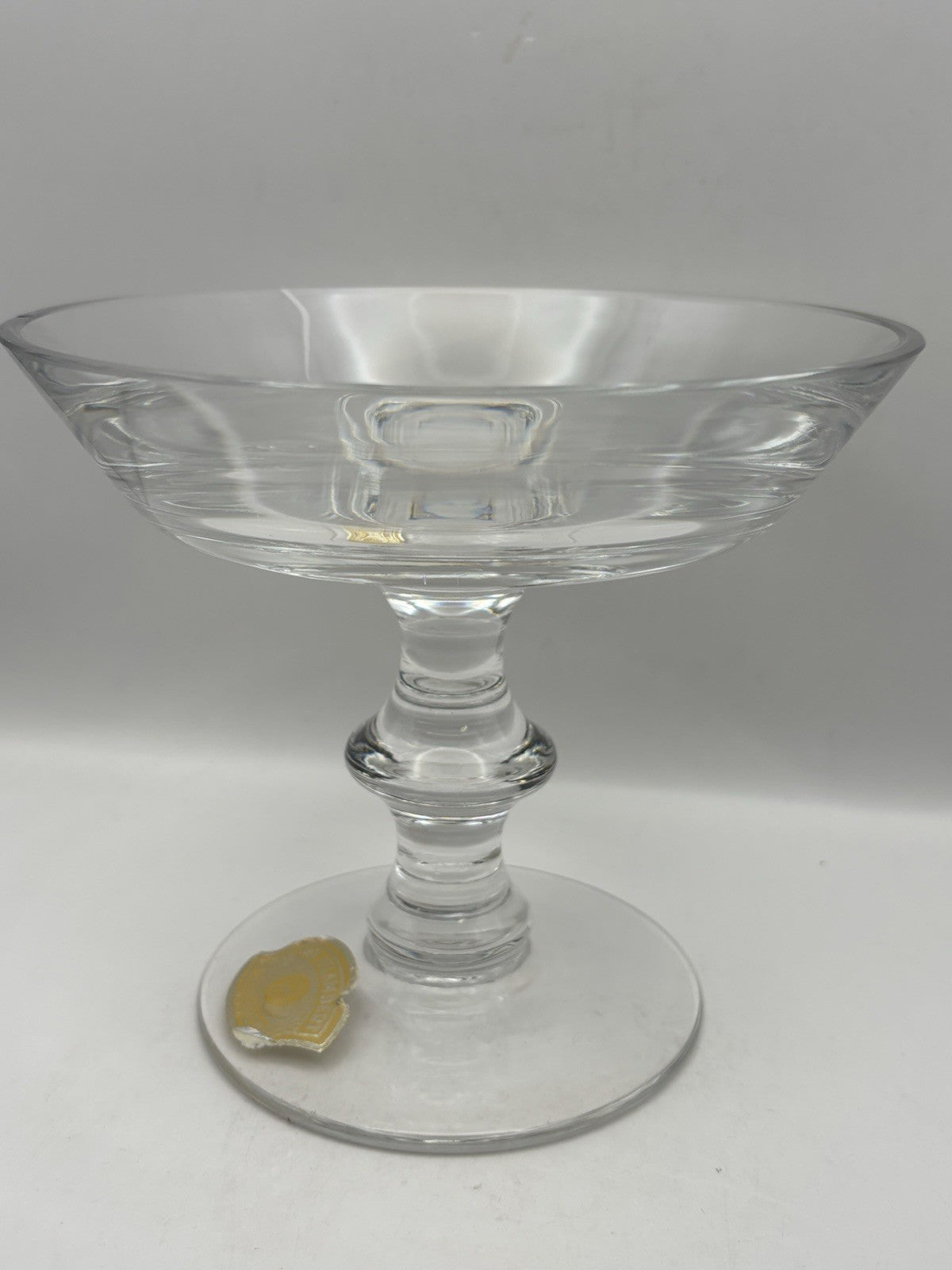 Vintage Val St Lambert Art Glass Pedestal Clear Crystal Bowl Signed Compote 5.5”