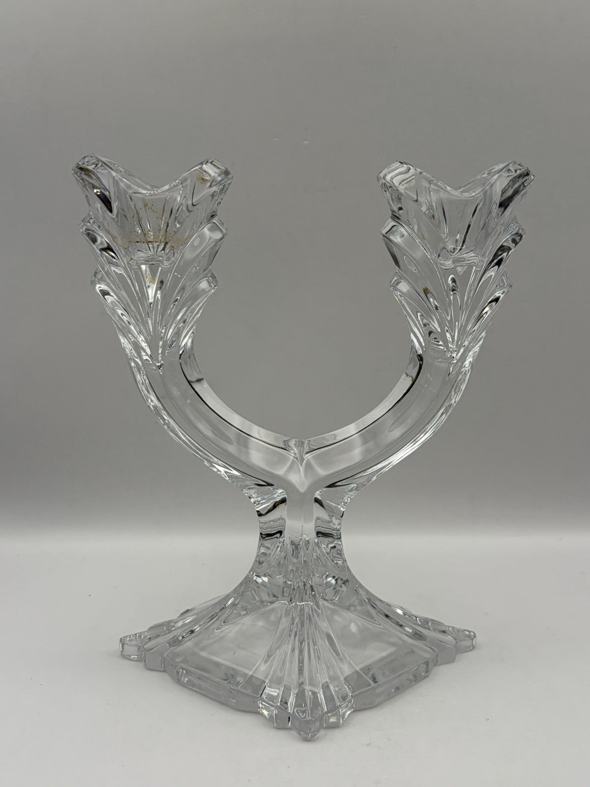 vintage lead crystal double-arm taper candle holder sleek U-shaped silhouette