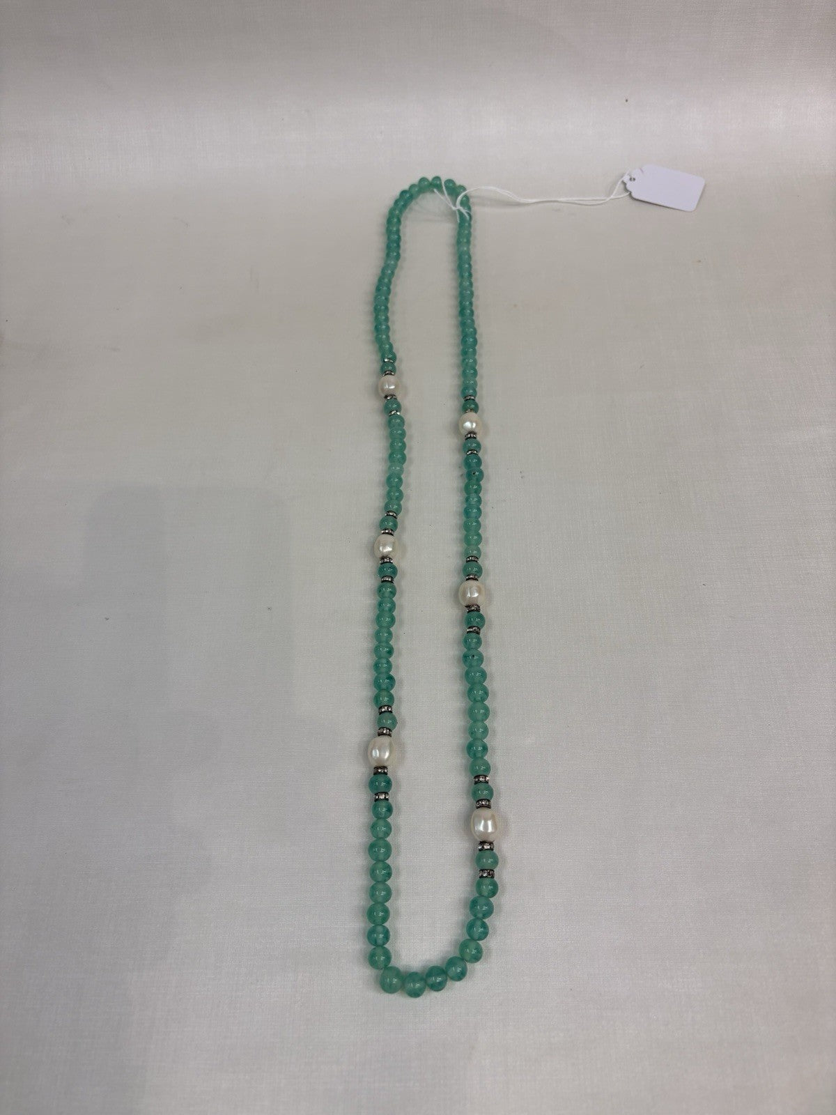 Pearls, Jade Bead Necklace Vintage Estate, Light Green, 16" Length