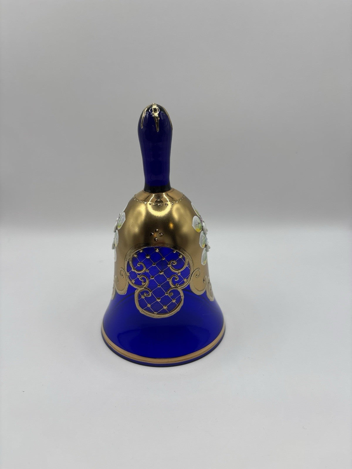 Bohemia Decorative Glass Bell with Floral Design Hand Painted Made In Czech