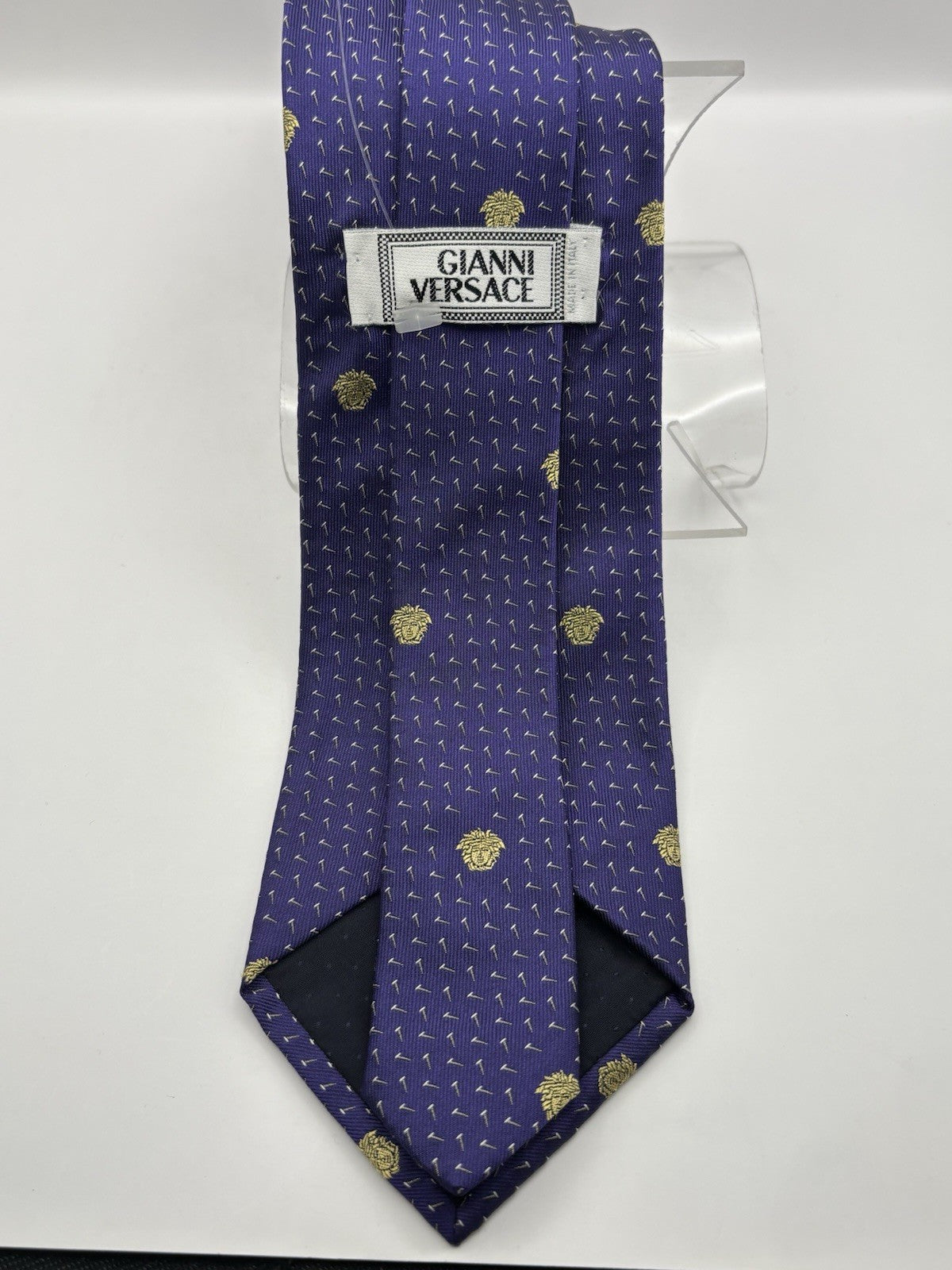 Purple and Gold Gianni Versace Silk Tie Medusa Pattern Men's Necktie Italy