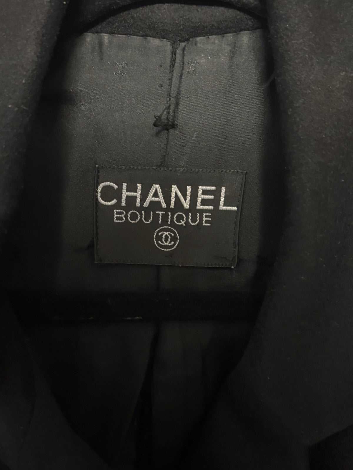 Vintage Chanel Boutique Black Wool Blazer Double-Breasted gold-tone CC buttons