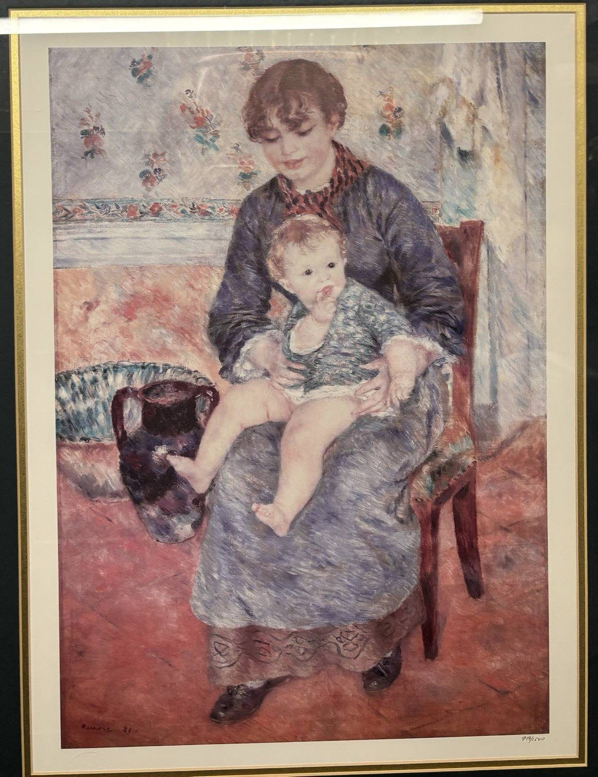 Pierre Auguste Renoir Mother -N- Child Oil On Canvas Painting with Frame Signed