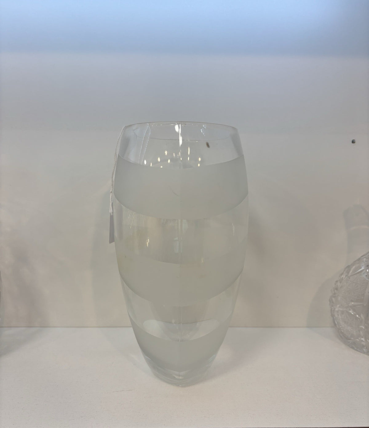 Vintage Frosted And Clear Glass Vase