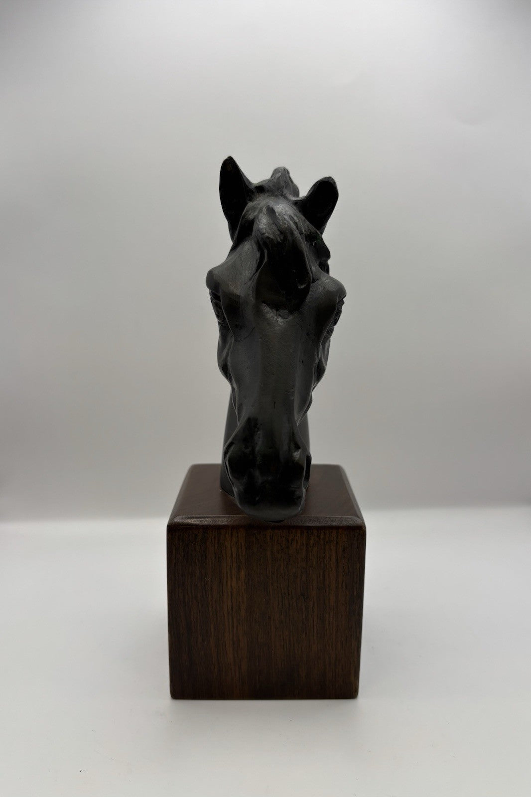 Black Horse Head Decorative Bookends Bronze W Wood Base Home Decor Gift Idea 8.3
