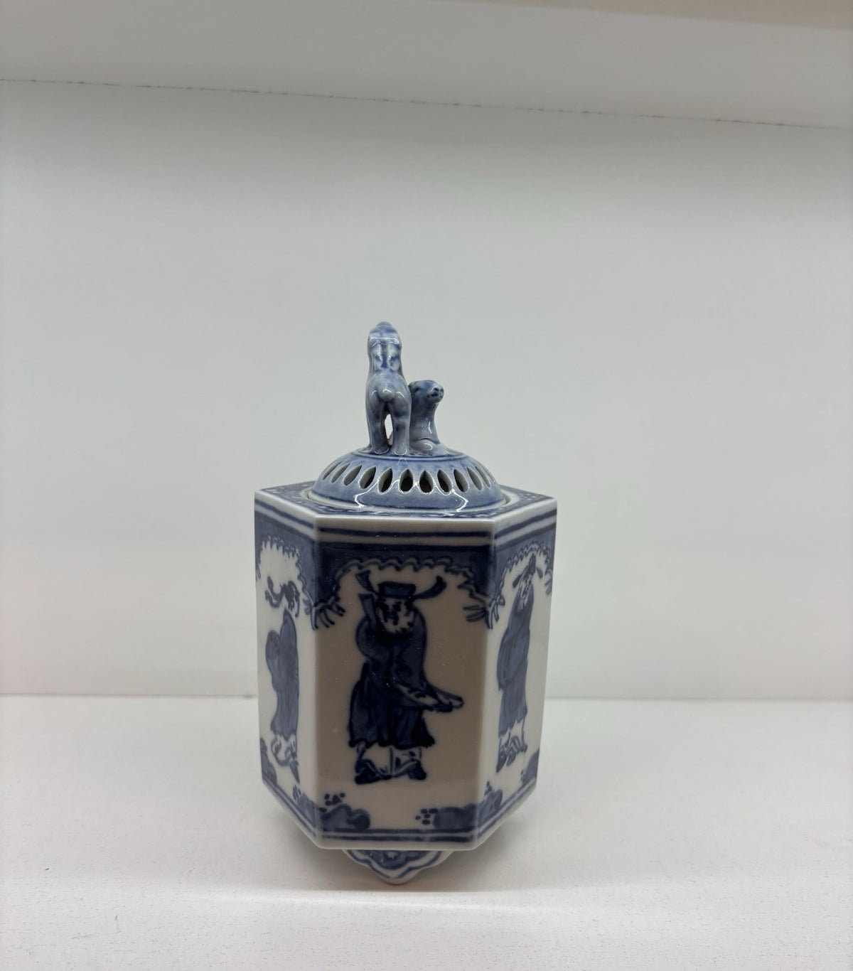 Chinese Blue and White Porcelain Incense Burner Ashtray Ash Catcher Hexagon