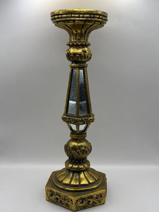 antiqued gold decorative pillar candle holder classical silhouette