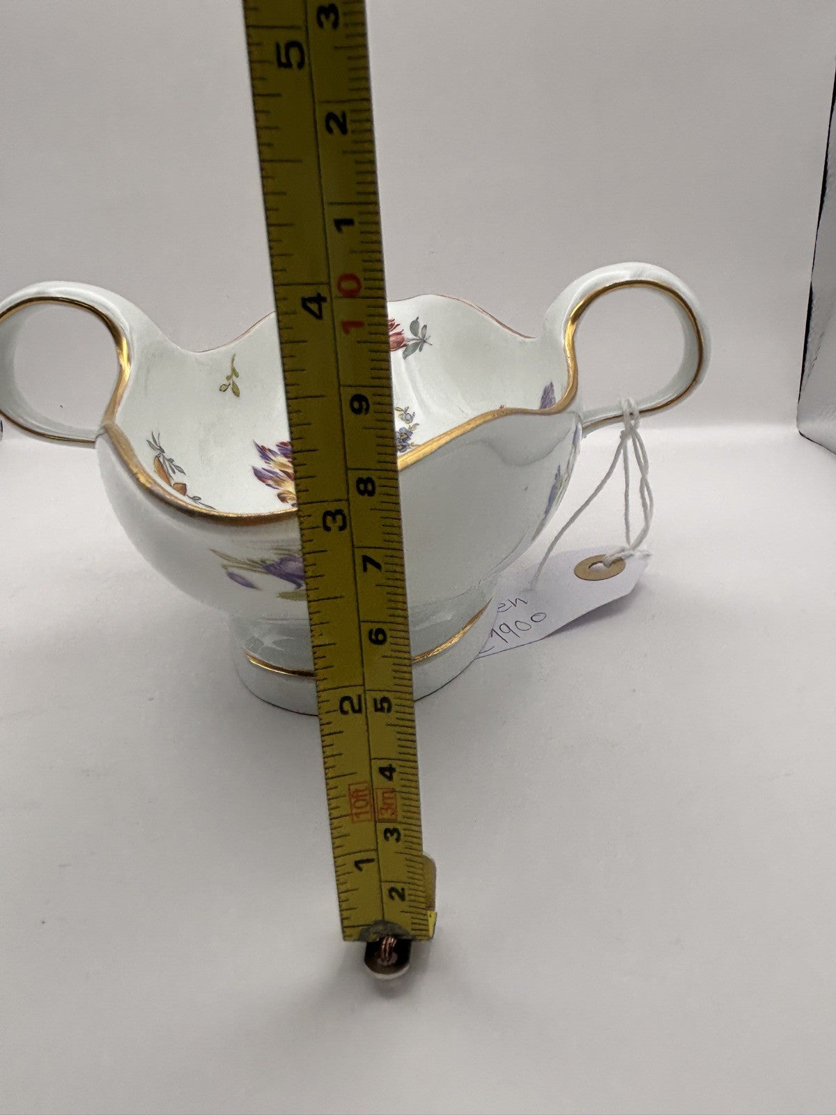 Meissen Porcelains Handled Gravy Sauce Boat Floral Pattern Vintage Signed