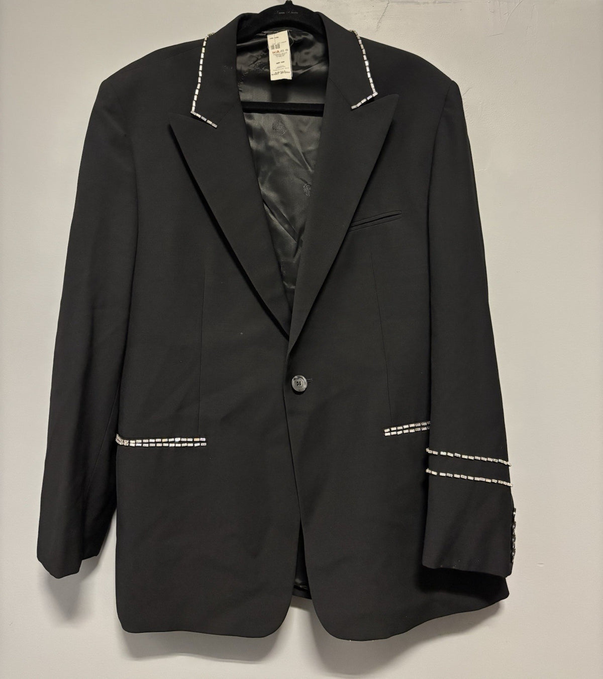 Gianni Versace Crystal Trim Single Breasted Jacket in black wool.