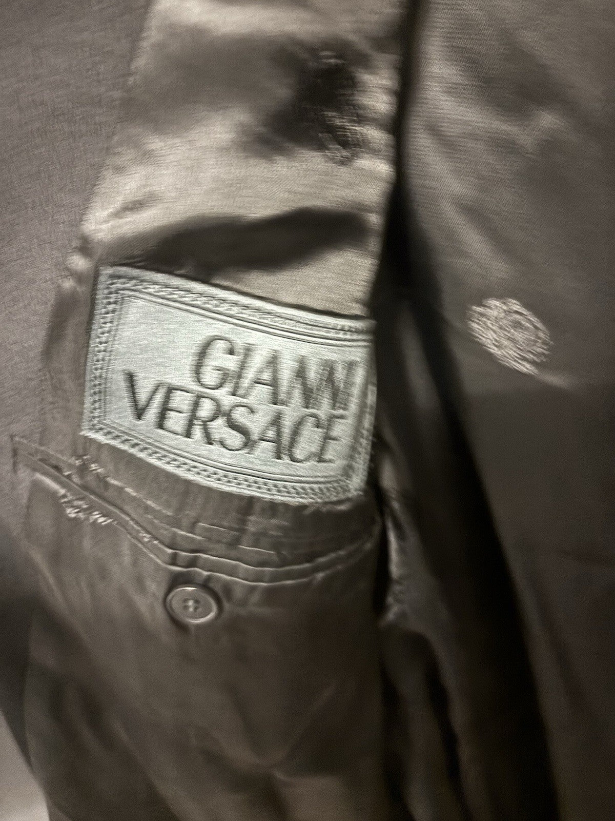 Gianni Versace Crystal Trim Single Breasted Jacket in black wool.