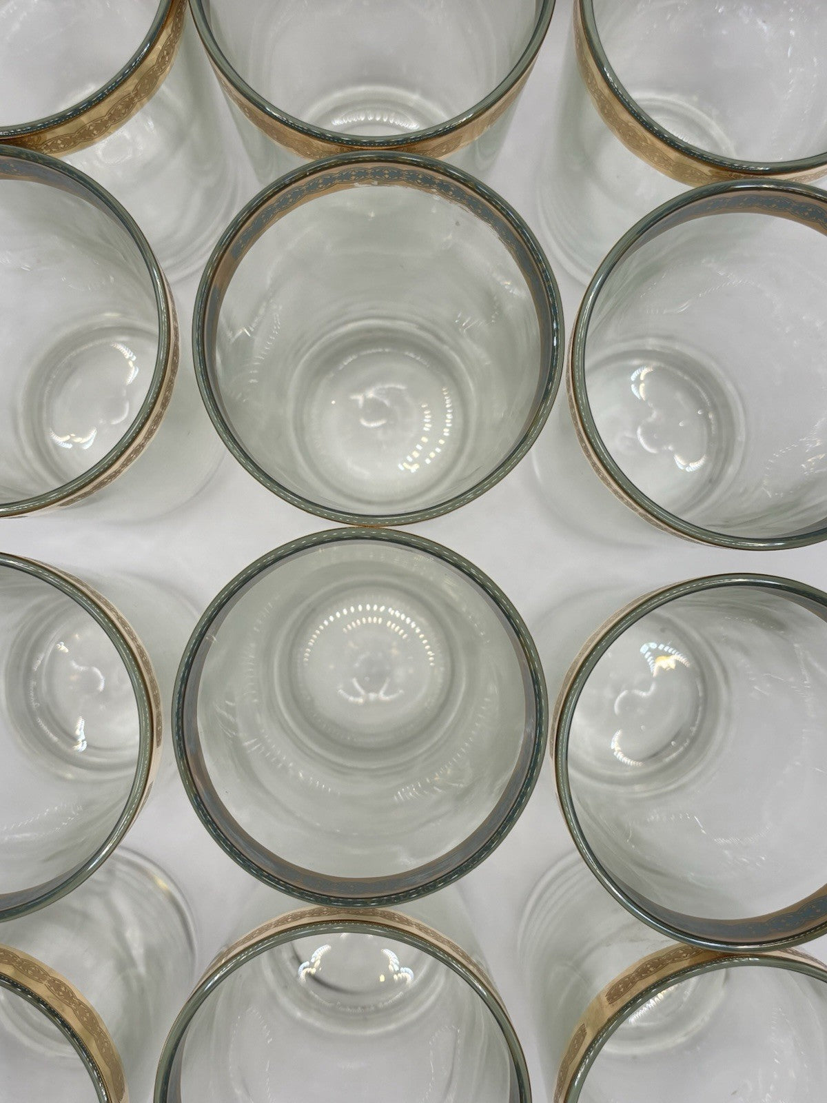 MCM 22k Gold Rimmed Tumbler Glasses Set of 12 Mid Century