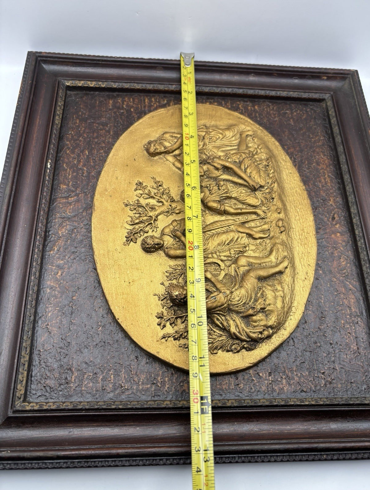 Antique Neoclassical Style Oval Plaque Wall Hanging 19th Century Wood Art