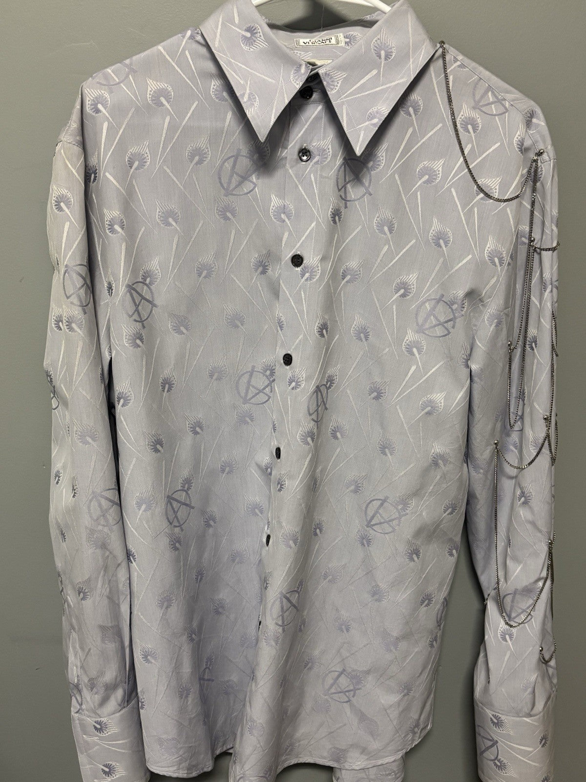 Versace light purple Men Shirt with Chains On The Side Size 50 Vintage