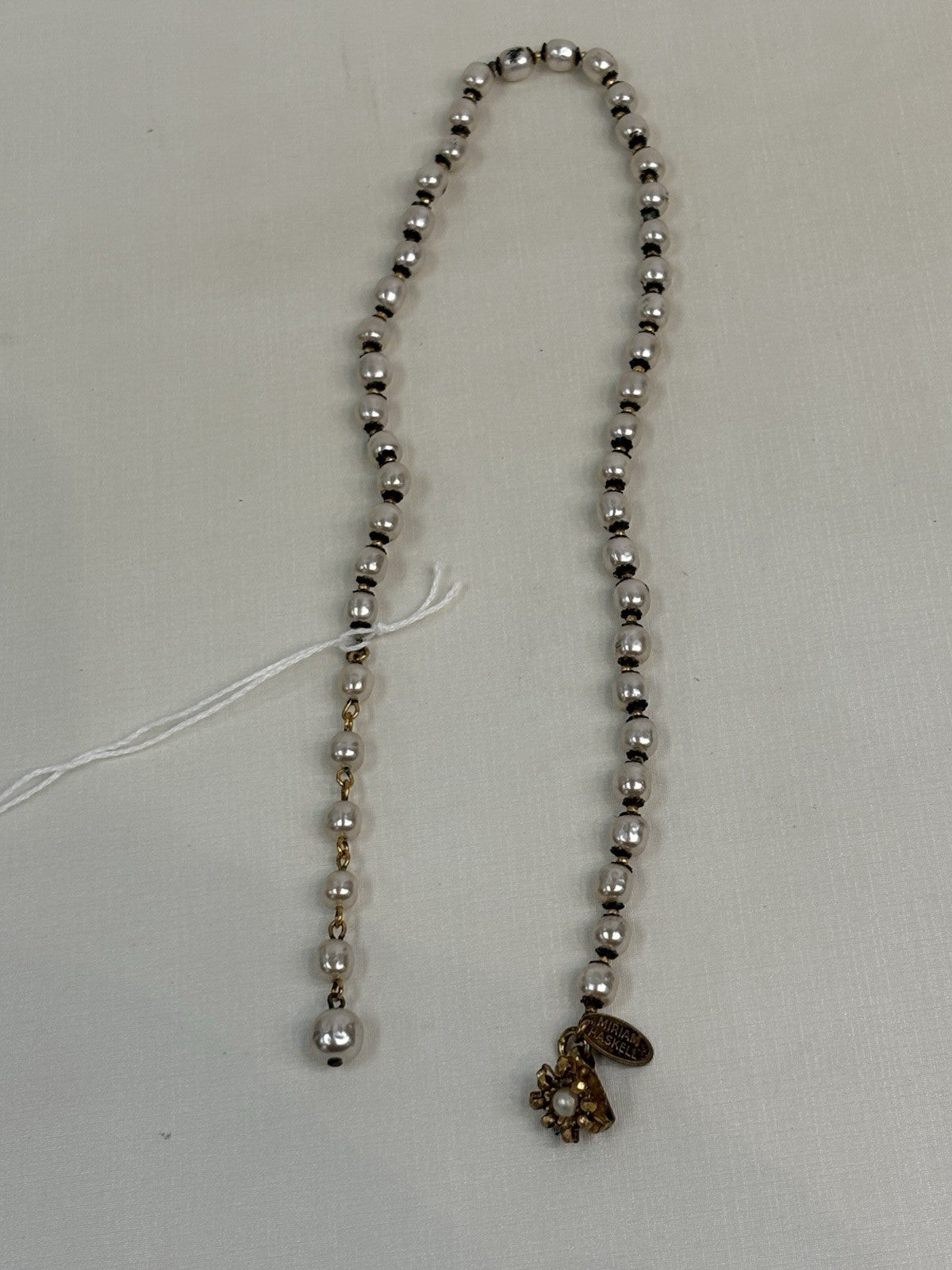Miriam Haskell Vintage Knotted Faux Pearl Necklace Signed