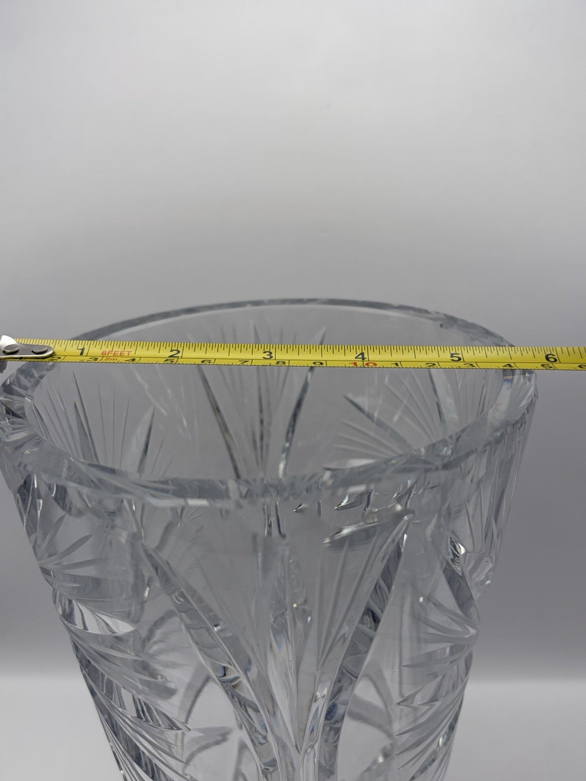 Vintage Bohemian crystal glass vase Cut pattern  into the heavy leaded glass.