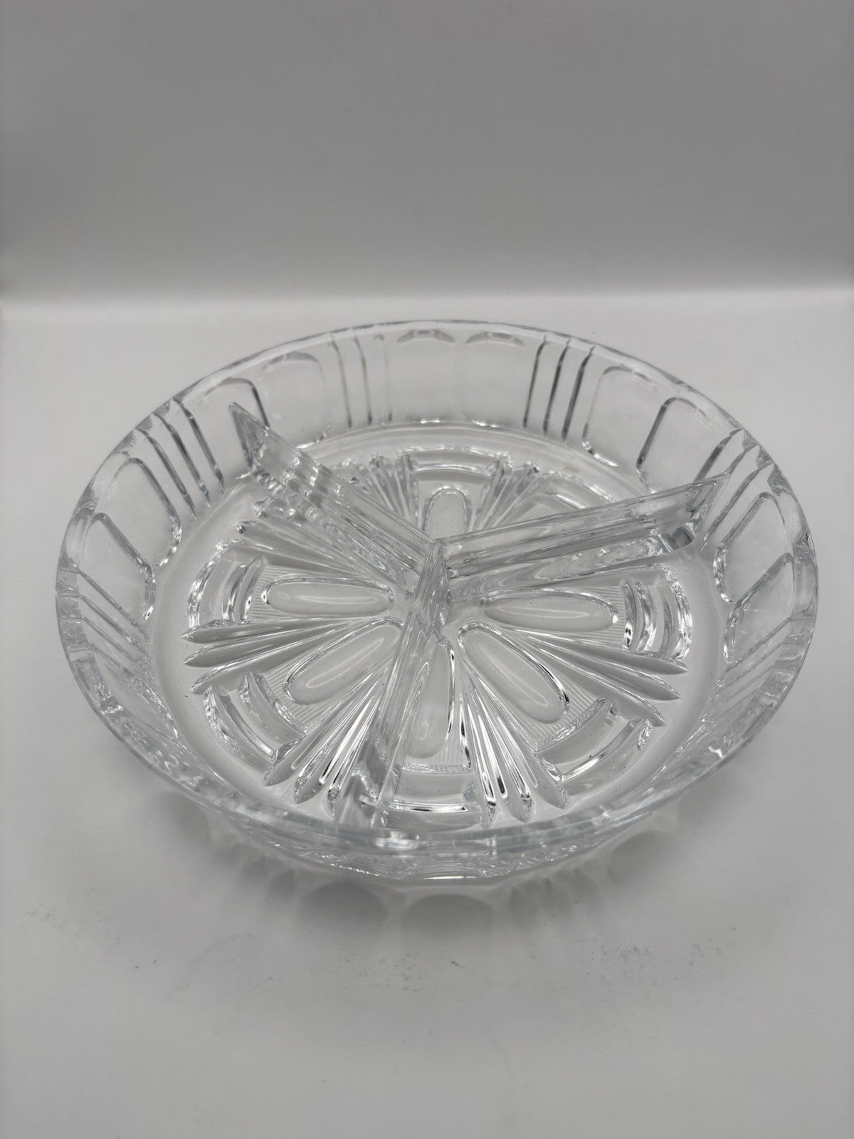 Vintage 3-section Divided Glass Serving Plate Appetizer Tray Clear Glass