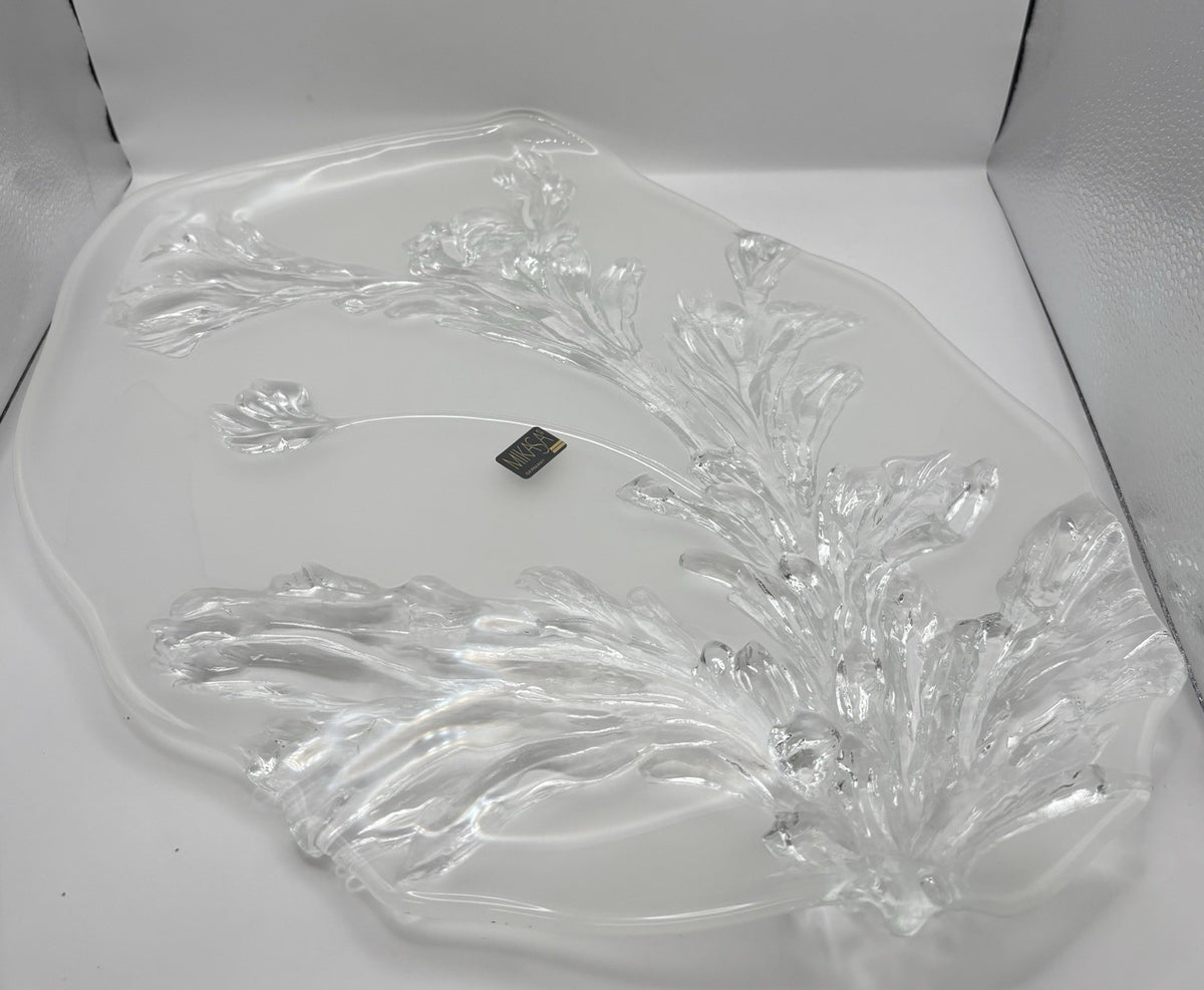 Vintage Carved Crystal Clear Mikasa Serving Bowl W Crystal Display Platter