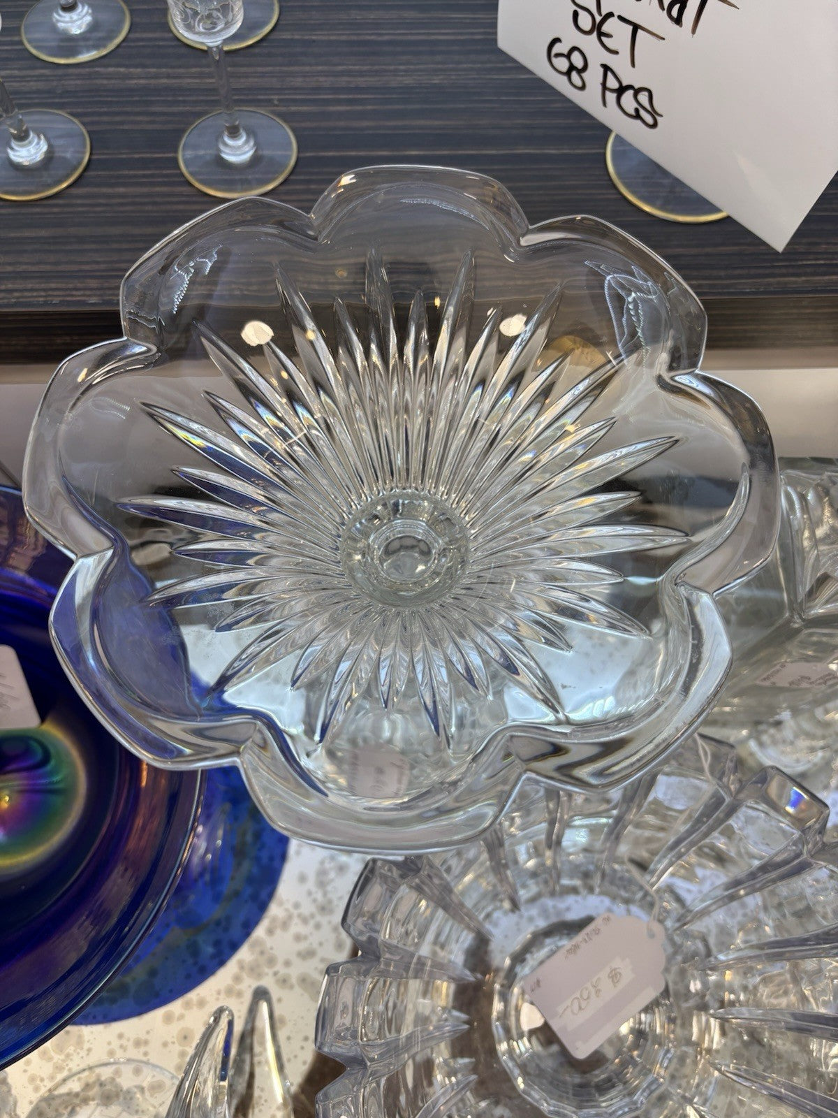Beautiful vintage crystal pedestal flower candle dish