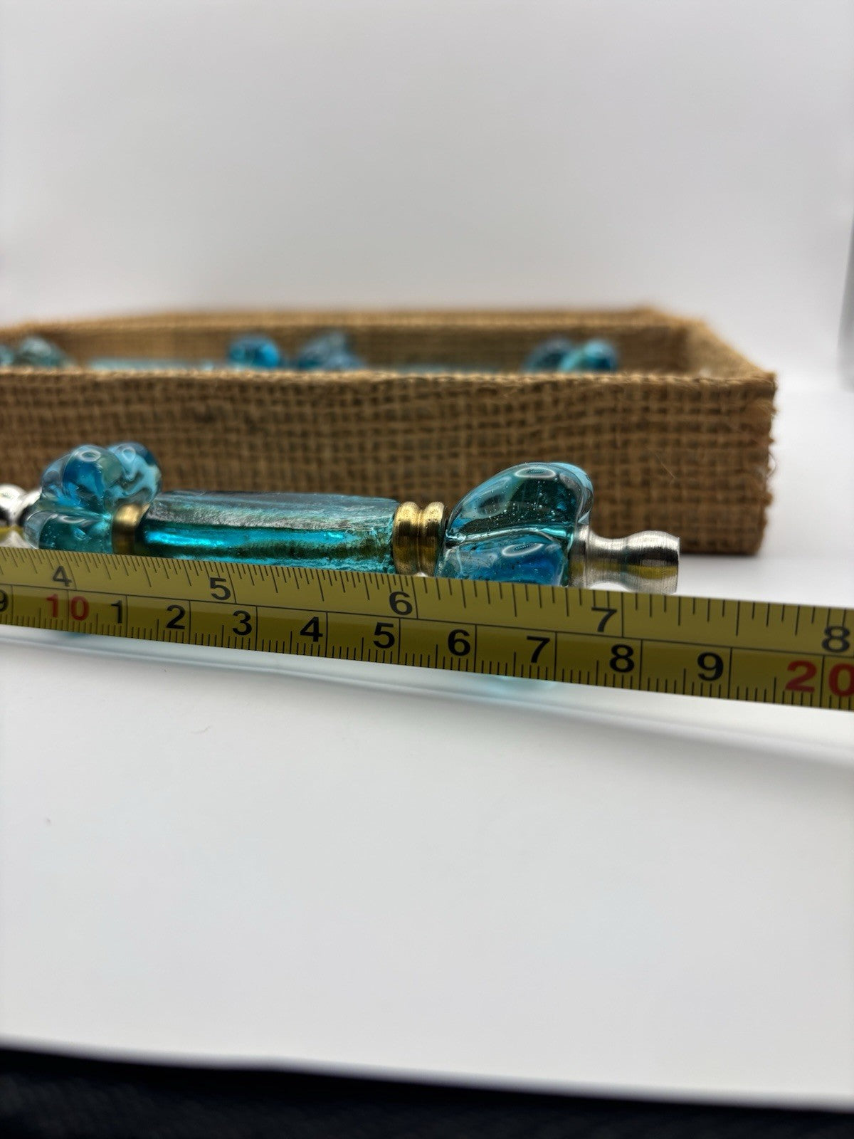 Vintage Turquoise Art Glass Beaded Salad Serving Set Fork W Box