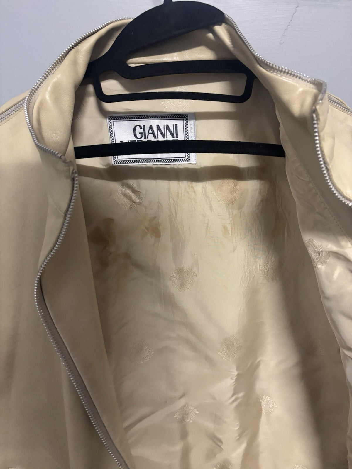 Beige Gianni Versace Leather Biker Jacket Size L Men’s