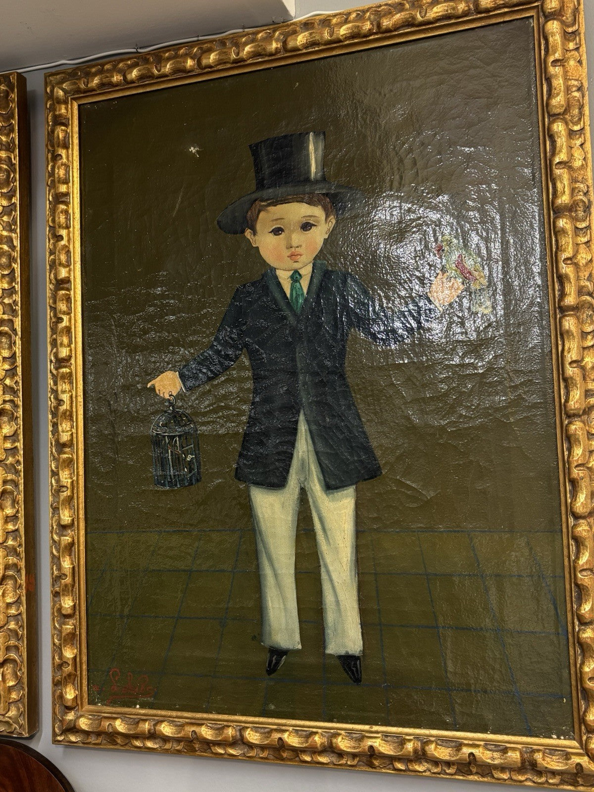 Agapito Labios Vintage Mexican Folk Art Oil Painting In Canvas Signed