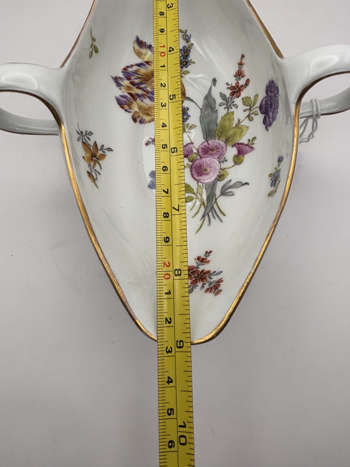 Meissen Porcelains Handled Gravy Sauce Boat Floral Pattern Vintage Signed