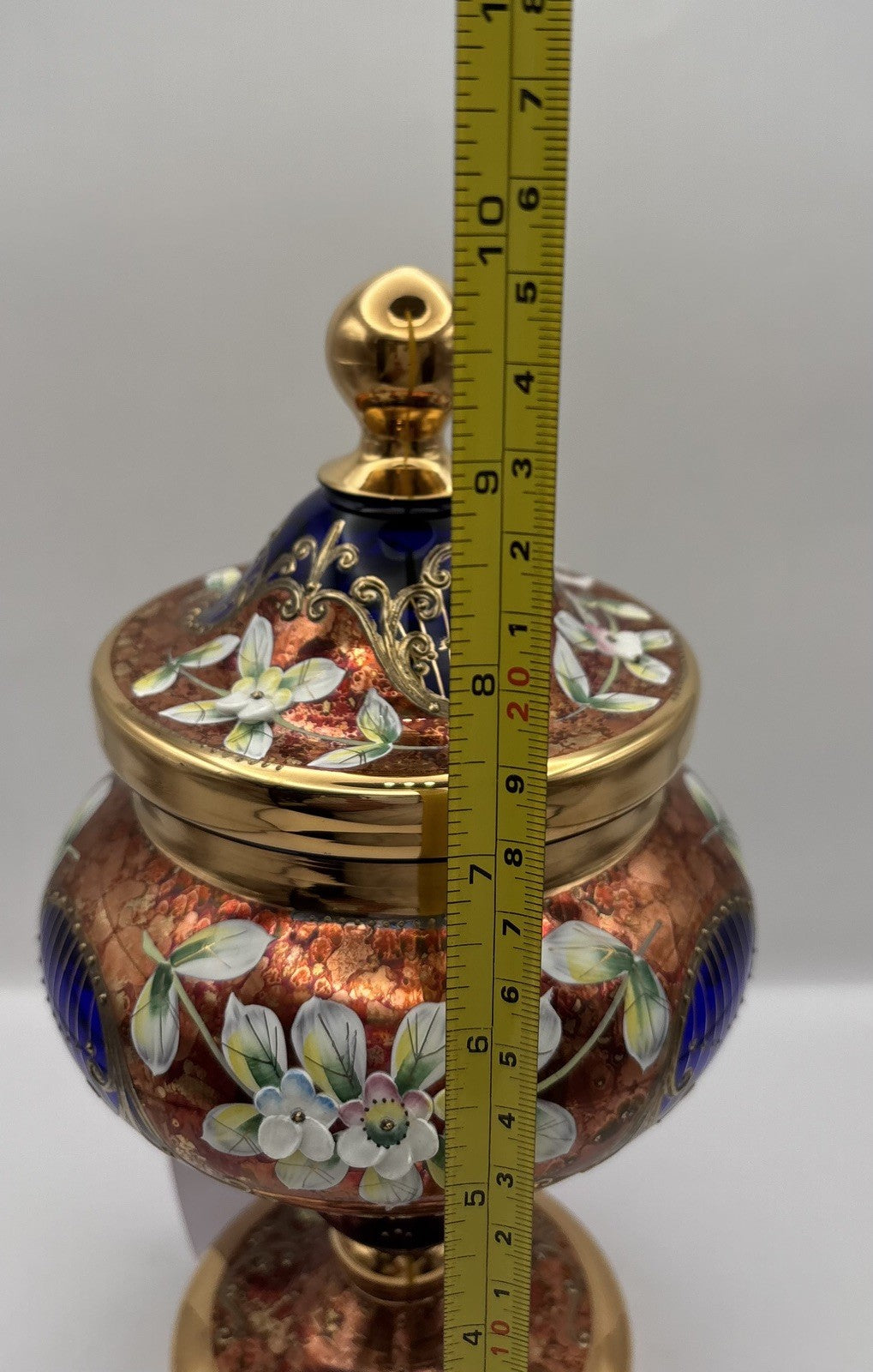 Bohemia Art Cobalt Decorative Vase with Lid Made In Czech