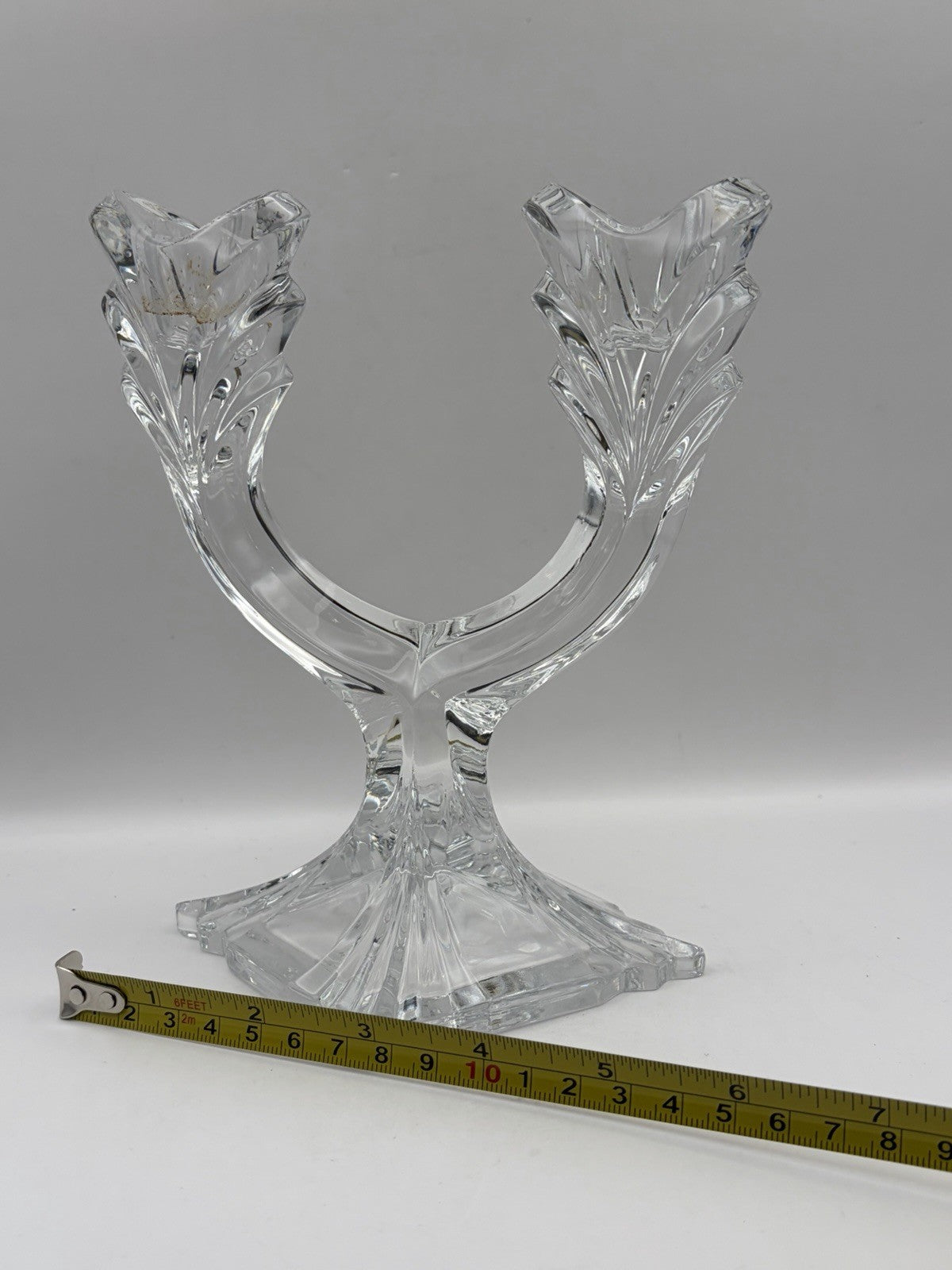 vintage lead crystal double-arm taper candle holder sleek U-shaped silhouette