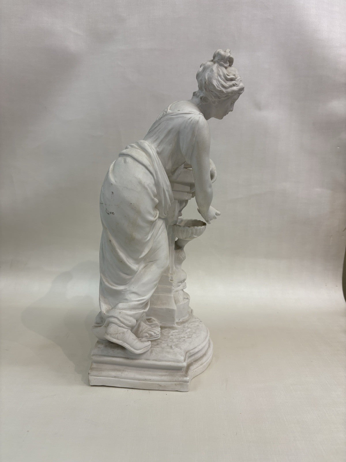 Young Woman At The Fountain 19th Century French Biscuit Porcelain Sculpture 14.7