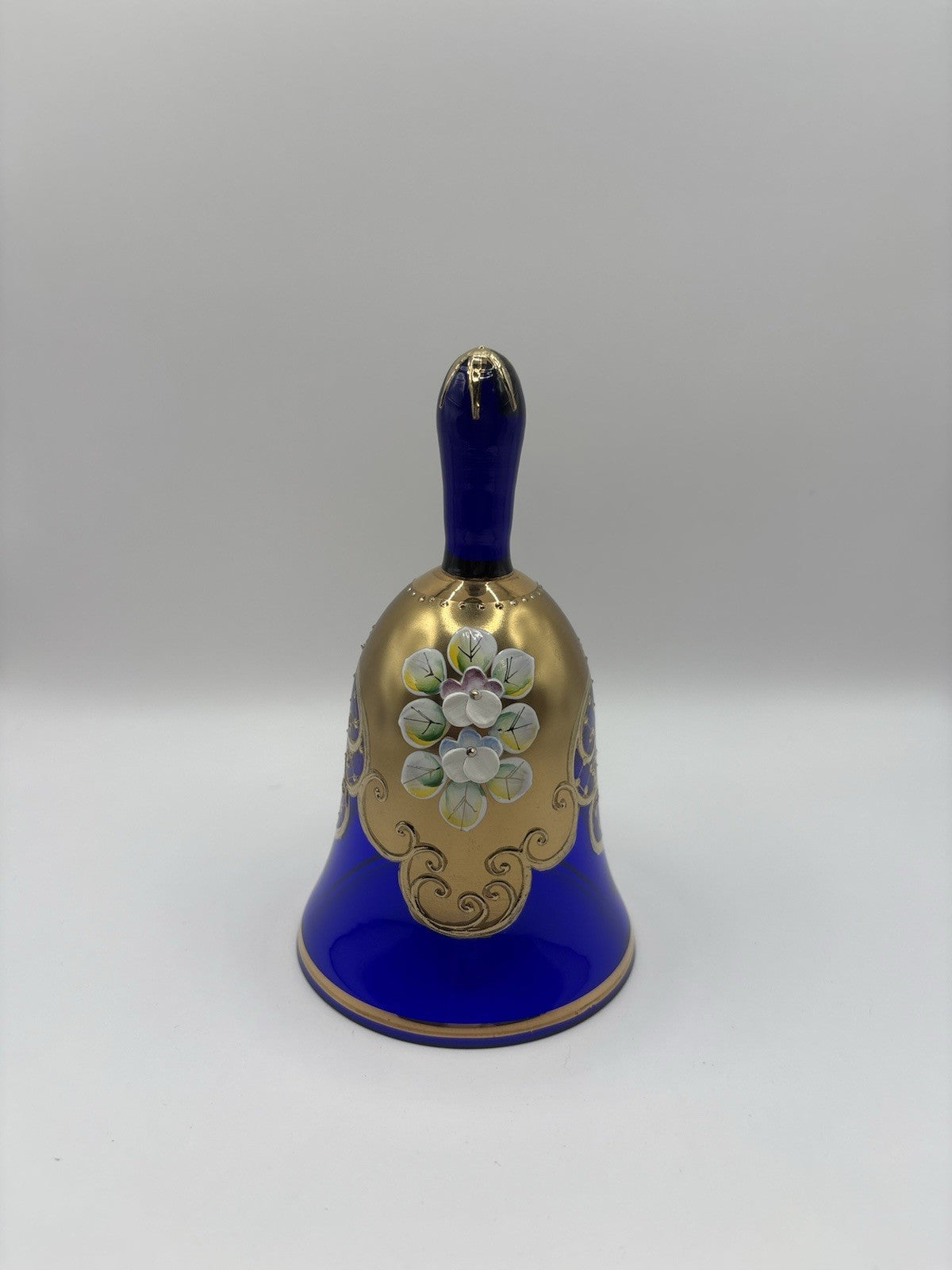 Bohemia Decorative Glass Bell with Floral Design Hand Painted Made In Czech