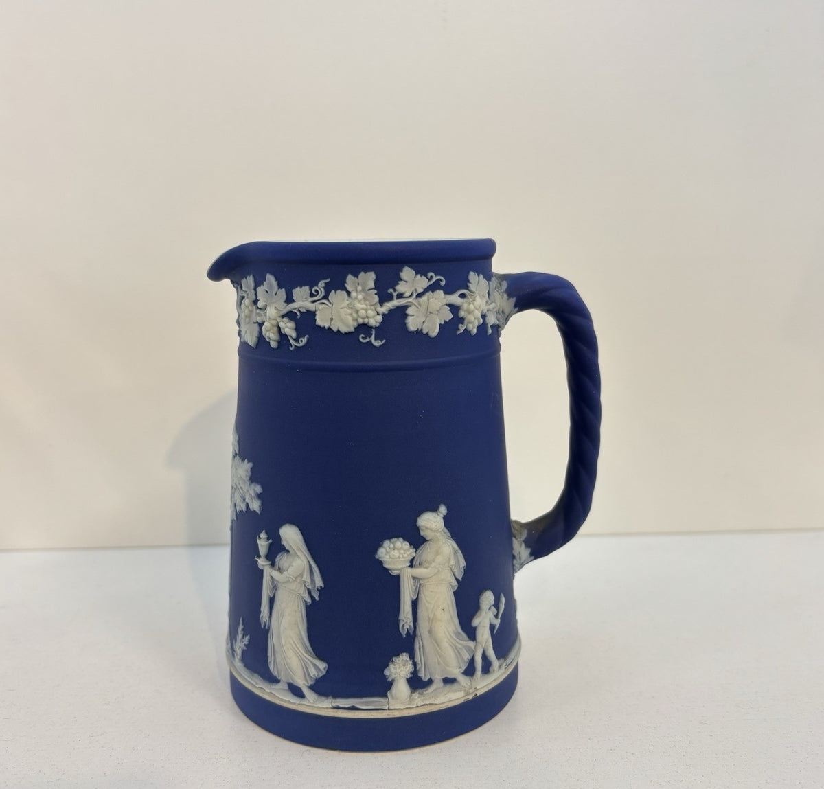 Antique Wedgwood Jasperware Cobalt Blue Pitcher 5 Inch Tall Made In England