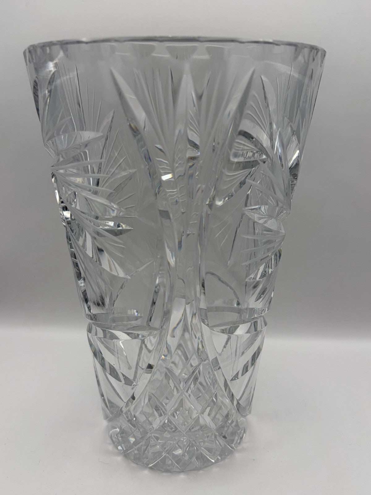 Vintage Bohemian crystal glass vase Cut pattern  into the heavy leaded glass.