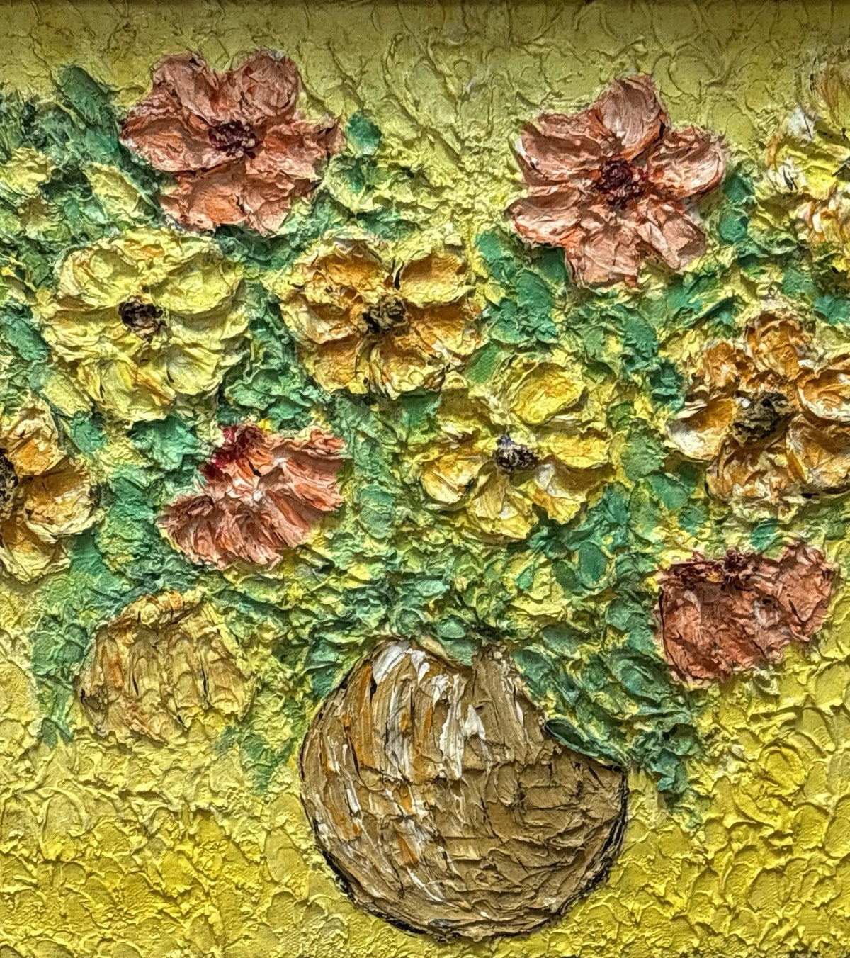 A old heavy impasto still life oil on board painting, from the 1970s