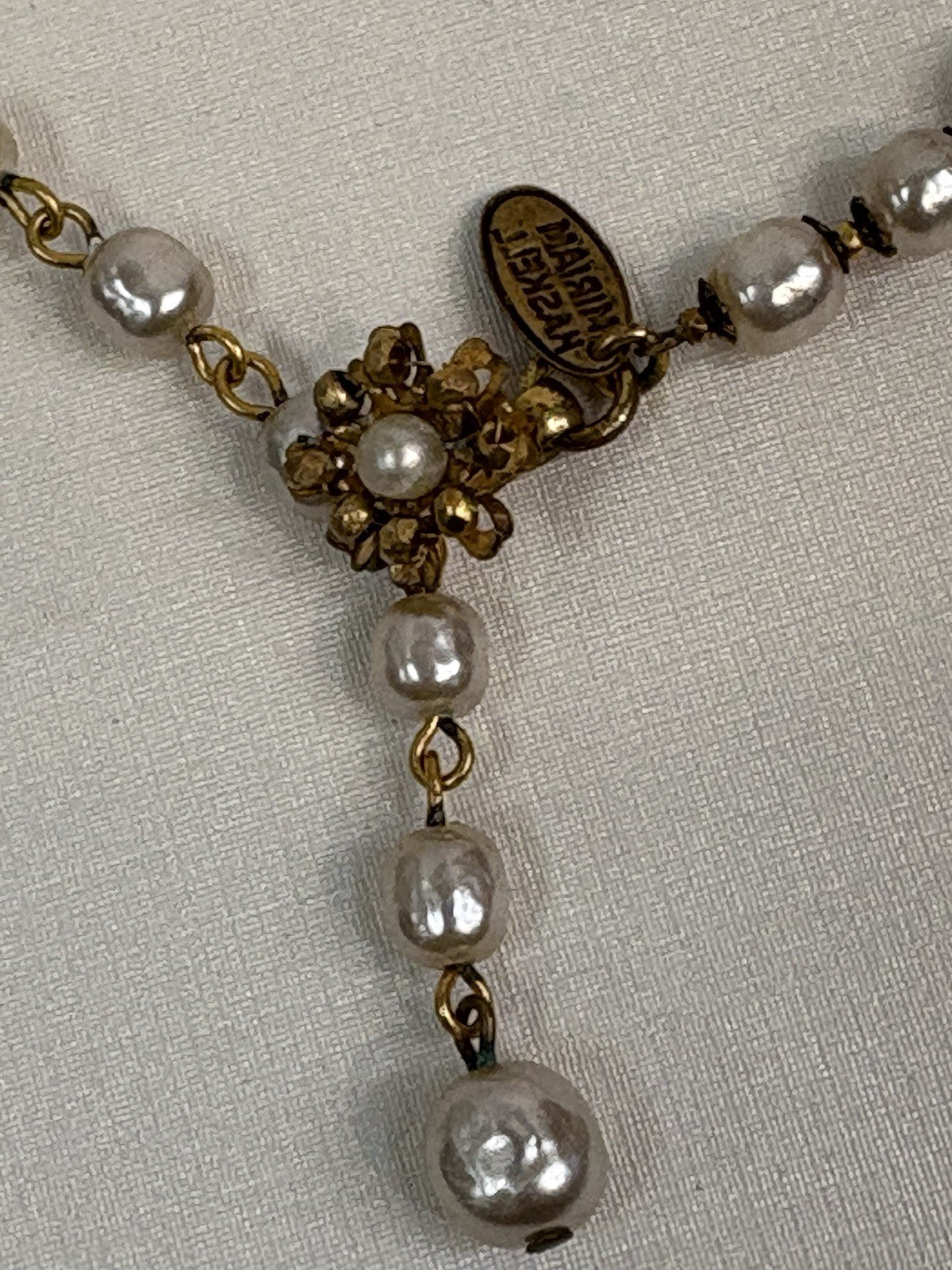 Miriam Haskell Vintage Knotted Faux Pearl Necklace Signed