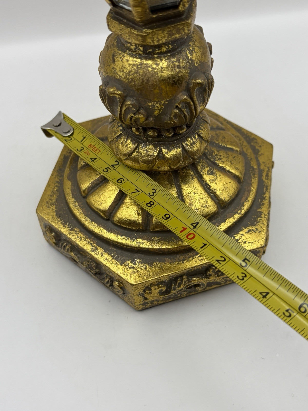 antiqued gold decorative pillar candle holder classical silhouette