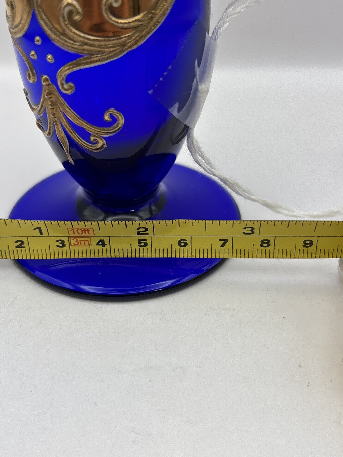 Bohemia Glass Cobalt Blue Gold Encrusted & Raised Enamel Flowers Vase Czech Art