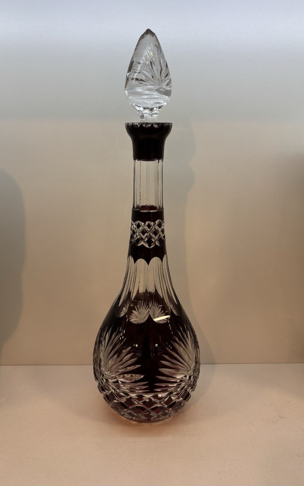 Bohemian Ruby Red Glass Decanter 16.3”