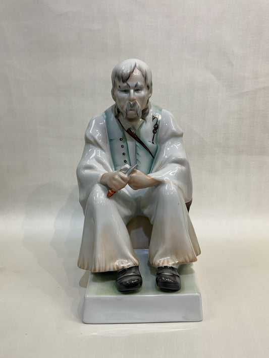 Vintage Zsolnay Hungary Porcelain Figurine Old Man Carving Wood 13.3”