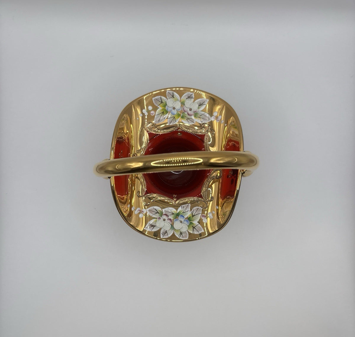 Bohemia Vintage Czech Republic Cranberry Red Glass Basket with Gold Overlay Trim