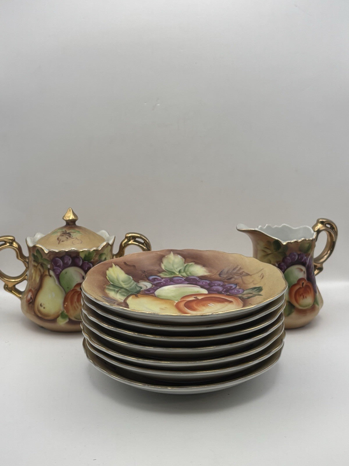 Lefton China Heritage Brown Fruit Tea Theme Set